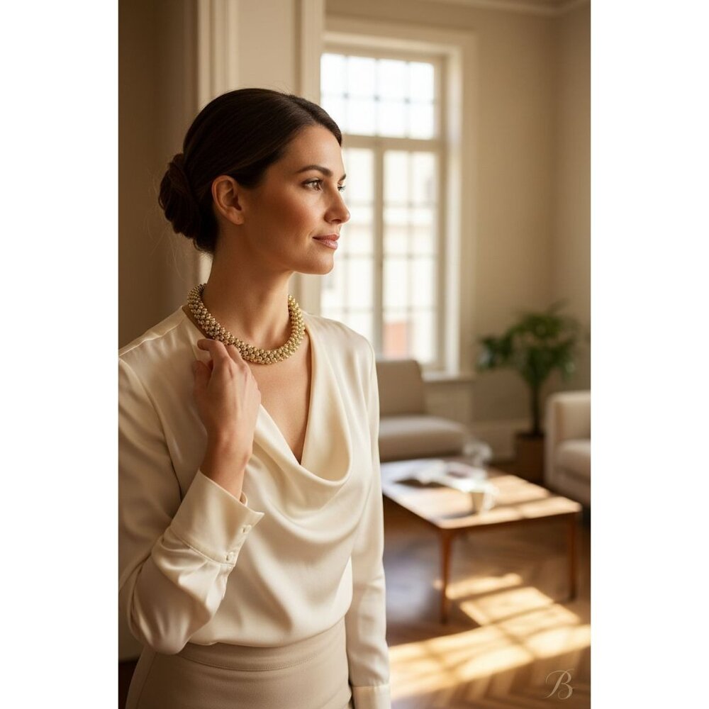 Gold-Tone Beaded Collar Necklace With Magnetic Clasp